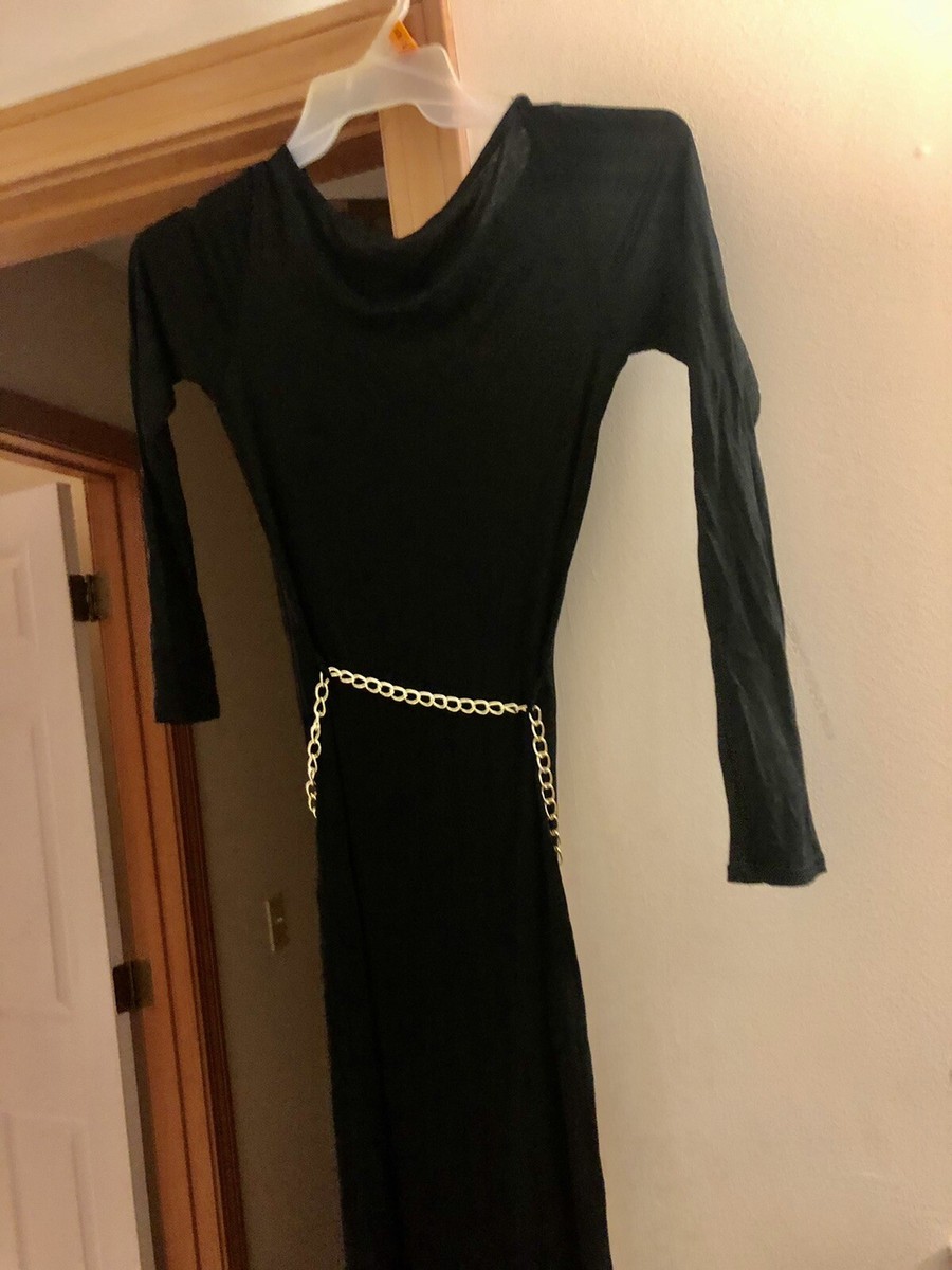 New Long Black Dress w/waist Gold Chain | eBay
