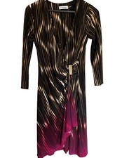 Calvin Klein Women's Faux Wrap Long Sleeve Sheath Black Brown Fall Dress XS/S