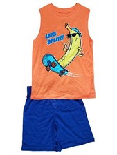 Joe Boxer Boys Bright Orange Let's Split Skateboarding 2 Piece Pajama PJ Set