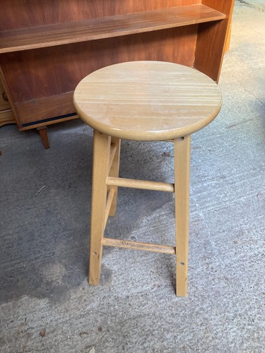 Round Brown Wooden Stool 32 cm diameter x 62 cm high - Picture 3 of 3