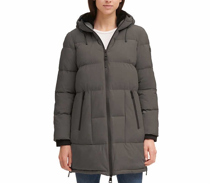 DKNY Jeans Women's Parka Full Zip Jacket Grey Size-XL