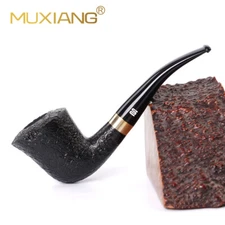 MUXIANG Sandblasted Dublin Pipe Briar Wooden Tobacco Pipe 9mm Acrylic Bent Stem