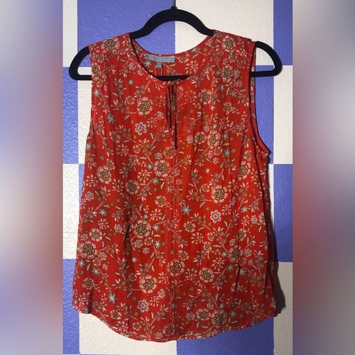NWT Daniel Rainn Orange-Red Floral Sleeveless Blouse - Size S
