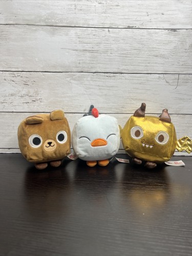Pet Simulator X 3.5" plush lot: Zippy Dog, Luna Golden Dragon, Penny Chicken