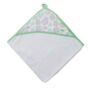 ALITTLE TURTLE BABY White with Mint & Grey Leaves Hooded Towel