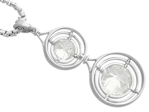 1.42 ct Diamond and Platinum Drop Pendant - Antique Circa 1930 - Picture 6 of 14