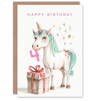 Karte 4. Geburtstag Einhorn Sterne Geschenk Spaß Kinder 4 Jahre Kind