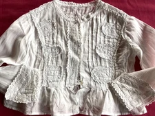 Antique Embroidered Linen Caraco Shirt, Baby or Doll, Stunning!