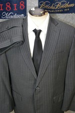 Brooks Brothers Suit Mens 40R Gray Pinstripe 1818 Madison Wool 2pc Italy - 34x29