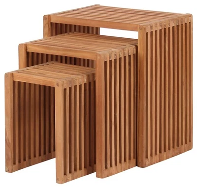 Beistelltische Couchtisch 3er Set Teak Holz Garten Braun Balkon Outdoor Indoor - Bild 1 von 4
