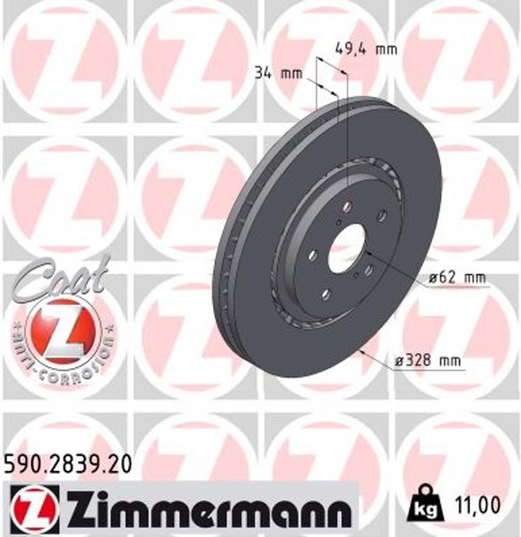 2X Bremsscheibe Coat Z Zimmermann 590.2839.20 FüR Toyota Rav 5 Bz4X MXAA52 Awd-image