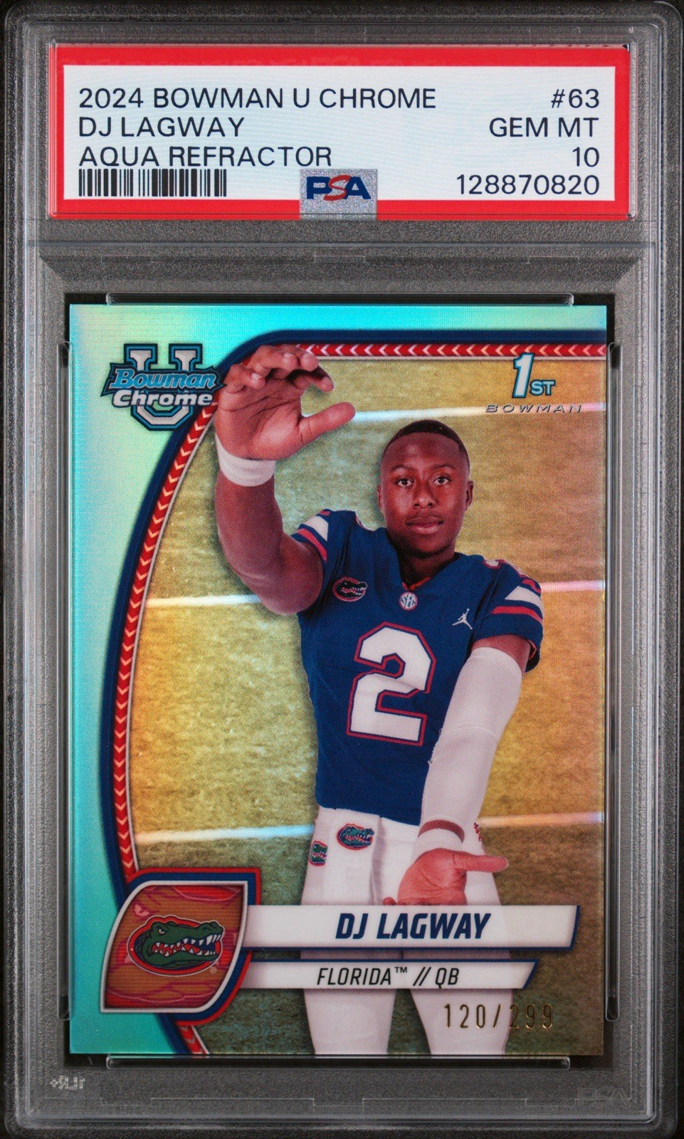 2024 BOWMAN UNIVERSITY CHROME AQUA REFRACTOR #63 DJ LAGWAY 120/299 PSA 10 POP 9!