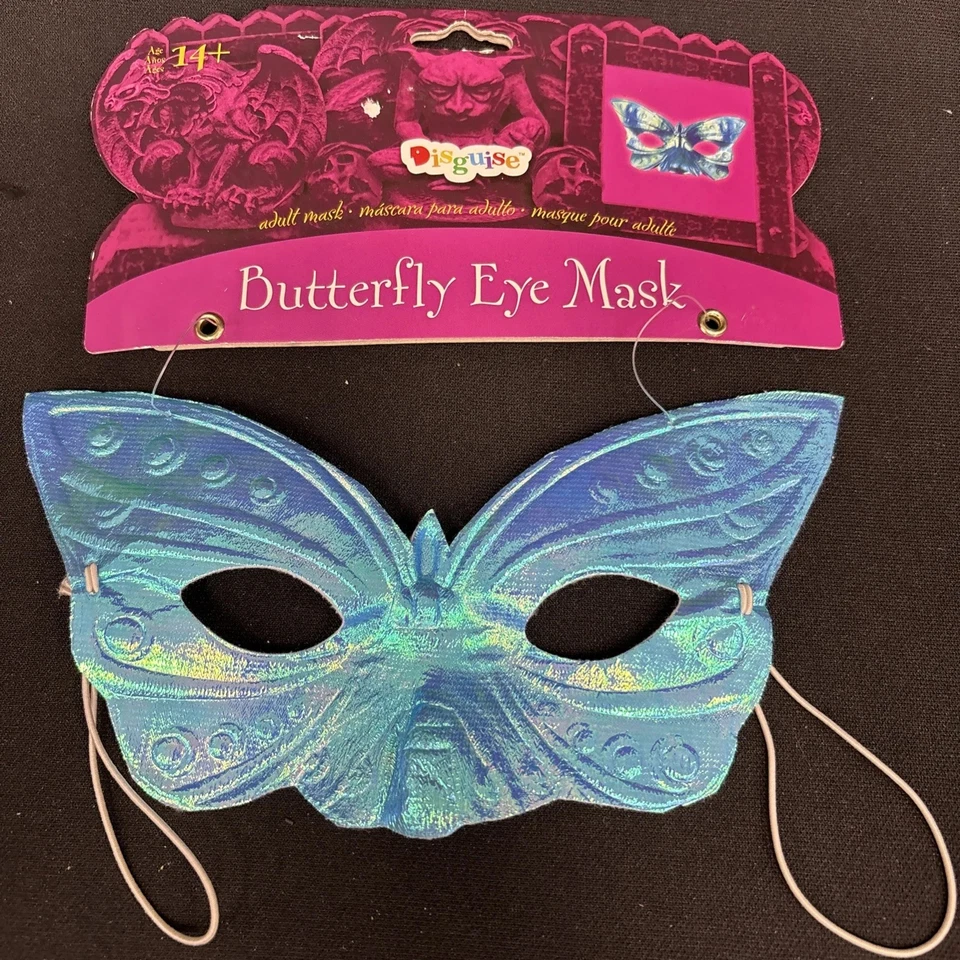 Mardi Gras Mask Blue Iridescent Butterfly Eye Mask With Elastic Loops - Image 4 of 4