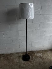 Set of 2 Black Metal Table Lamps w/ White Fabric Drum Shades, UL Listed