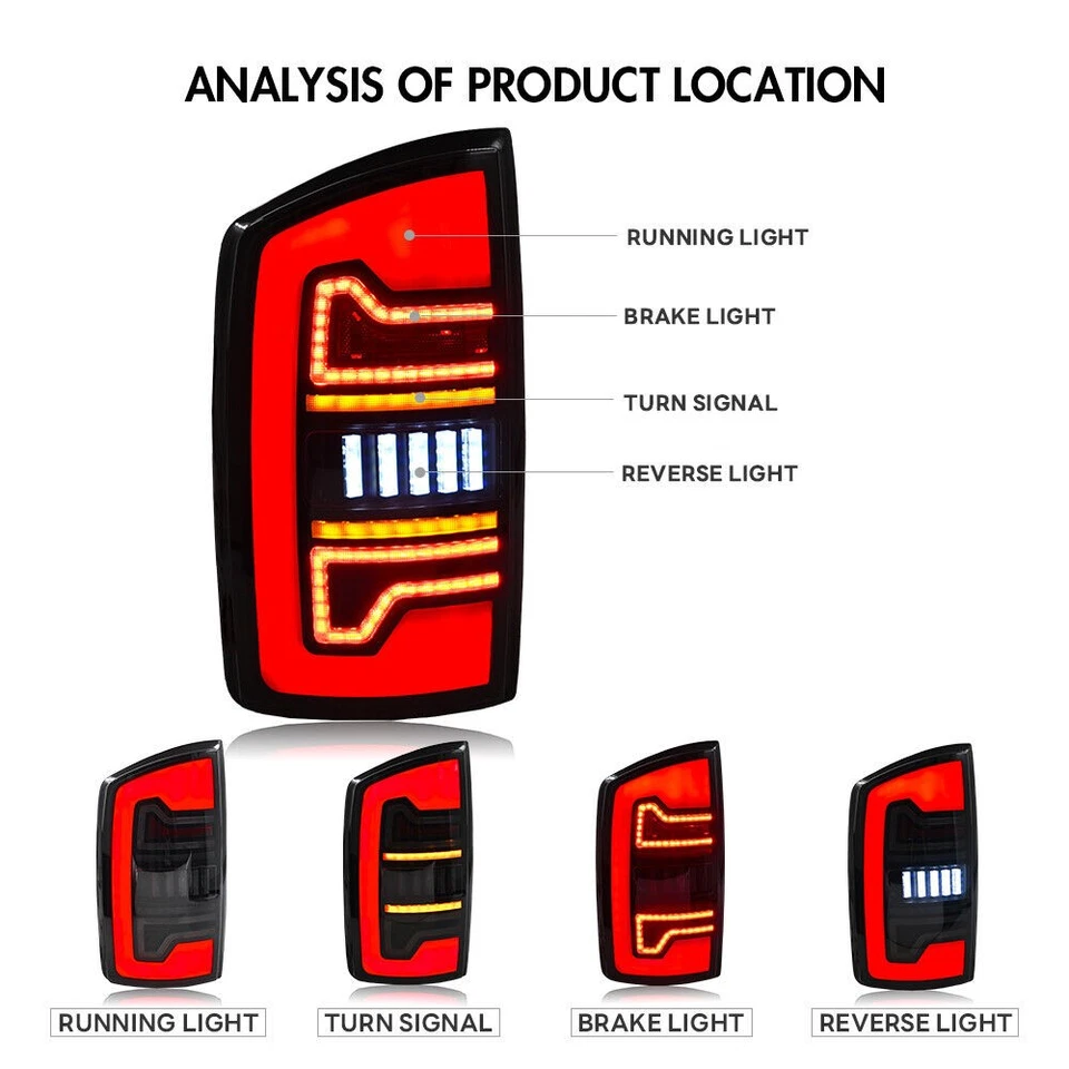 For 2002-2006 Dodge Ram 1500 2500 3500 Smoked Full LED Tail Lights Brake Lamps - Image 4 of 4