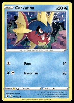 Carvanha 035/203 SWSH07: Evolving Skies Pokemon TCG NM