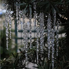 Christmas Clear Icicle Ornaments Set of 24   Sparkling Glass Effect Tree Decorat