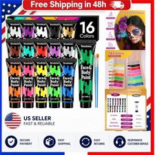 16 Colors Face Body Paint Set Water Based Washable Cream Makeup 2 Brushes