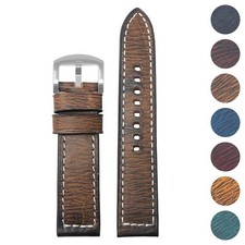StrapsCo Vintage Distressed Leather Stitched Watch Band Strap Quick Release 20mm