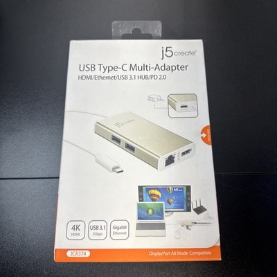 j5create USB-C Multi-Adapter HDMI Ethernet USB 3.1 HUB PD 2.0 (90162) JCA374