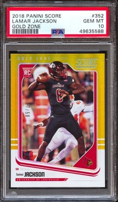 2018 Panini Score Lamar Jackson RC GOLD ZONE SP #/50 Rookie PSA 10