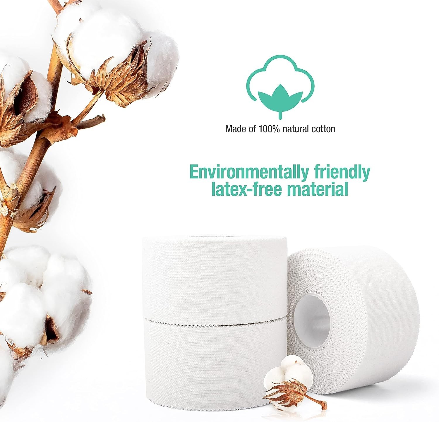 White Athletic Sports Tape - 3 Pack, Strong Adhesive, No Sticky Residue