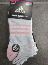 New Girls Adidas 6 Pairs No show socks Aeroready Superlite size 13C-4Y