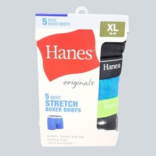 Hanes Originals Boys Stretch Boxer Briefs 5 PACK Size XL 16-18 Brand New