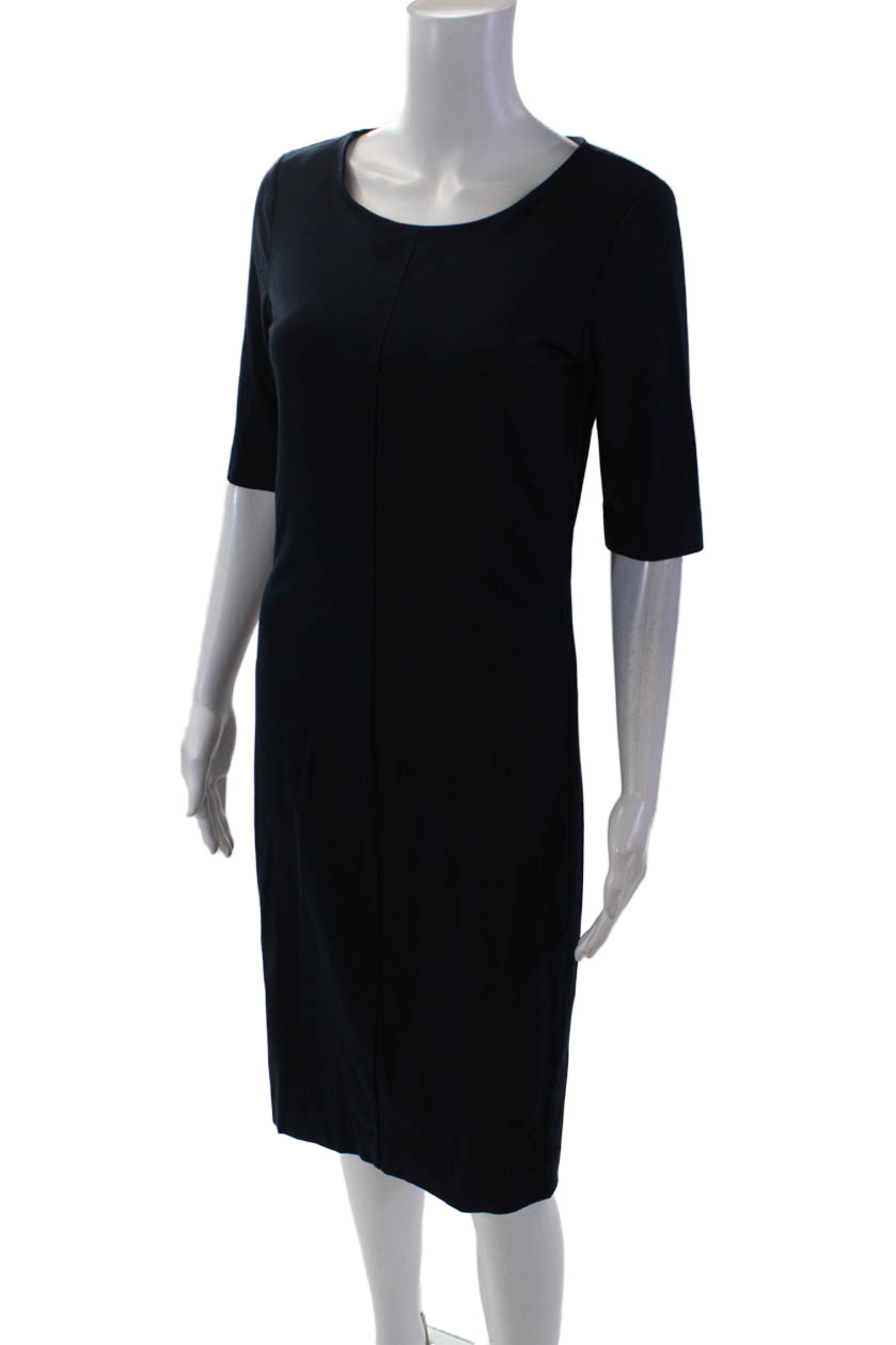 Diane Von Furstenberg Women's Short Sleeves Fitted Mini Dress Navy Blue Size M