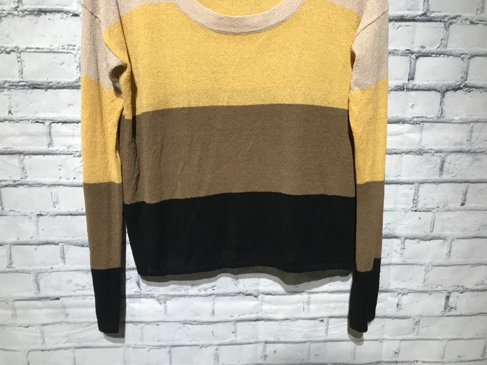 Suéter Pullover Kensie, M, Amarillo/Marrón/Negro Rayas Manga Larga Tejido Fino Foto 4 de 4