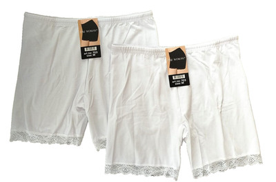 2 er Pack Damen Unterhose Lange Baumwoll-Boxershorts Weiß mit Spitze Gr. M/36-38