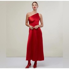 Rachel Parcell Red Silky Charmeuse One Shoulder Slit Midi Dress 4