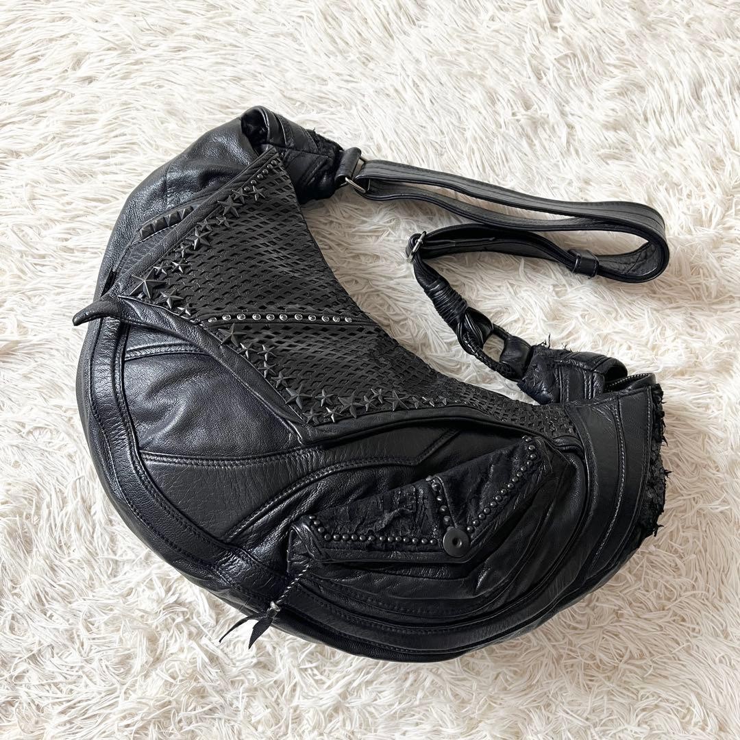 KMRii Shoulder Sling Hobo Bag Star Studded Black Leather New RARE