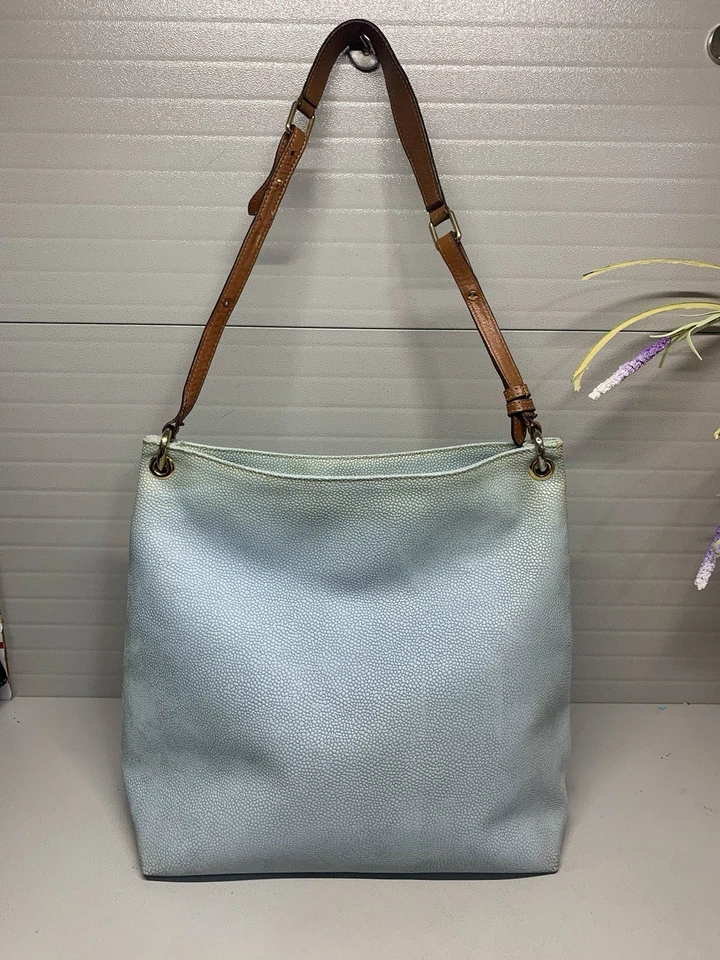 Bolso de Hombro Hobo Grande de Cuero Azul Polvo BRIC’S Vintage Foto 3 de 4