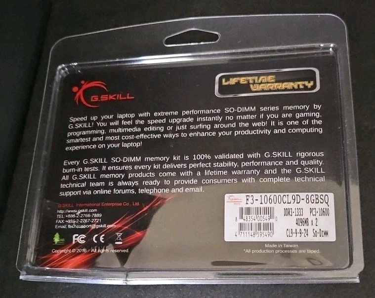 G.SKILL F3-10600CL9D-8GBSQ 8GB Memory Kit - 2 x 4GB DDR3-1333 SO-DIMM RAM - Image 3 of 4