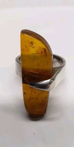 sterling silver and amber modernist ring, size 6.5-7, 6.69 grams - Picture 3 of 8
