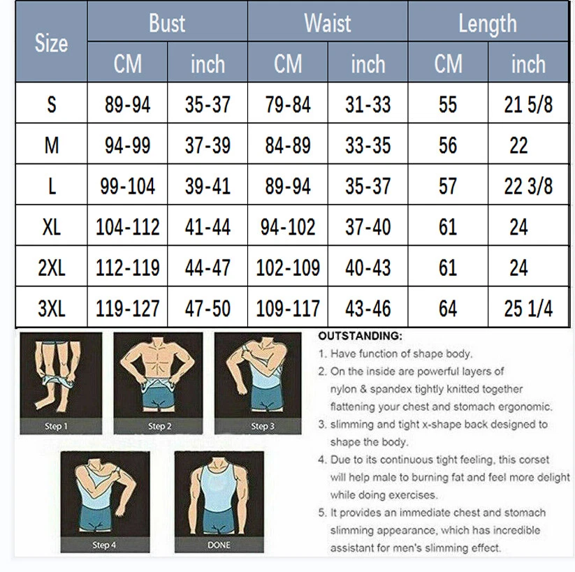 Mens Slimming Body Shaper Belly Chest Compression Vest Girdle T-Shirt Tank Top - Image 2 of 4