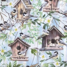 Chickadee Birdhouse Fabric Bird Digital 100 Cotton Fabric by the yard