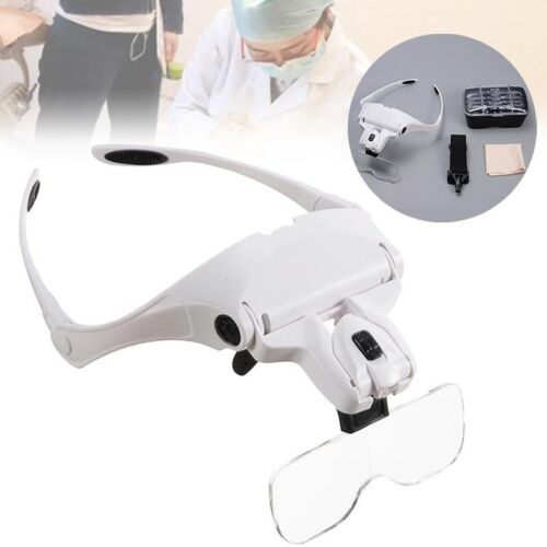 LED Head Magnifier Reading Aid Magnifying Glass Lamp With Light and Headband UK - 第 1/8 張圖片