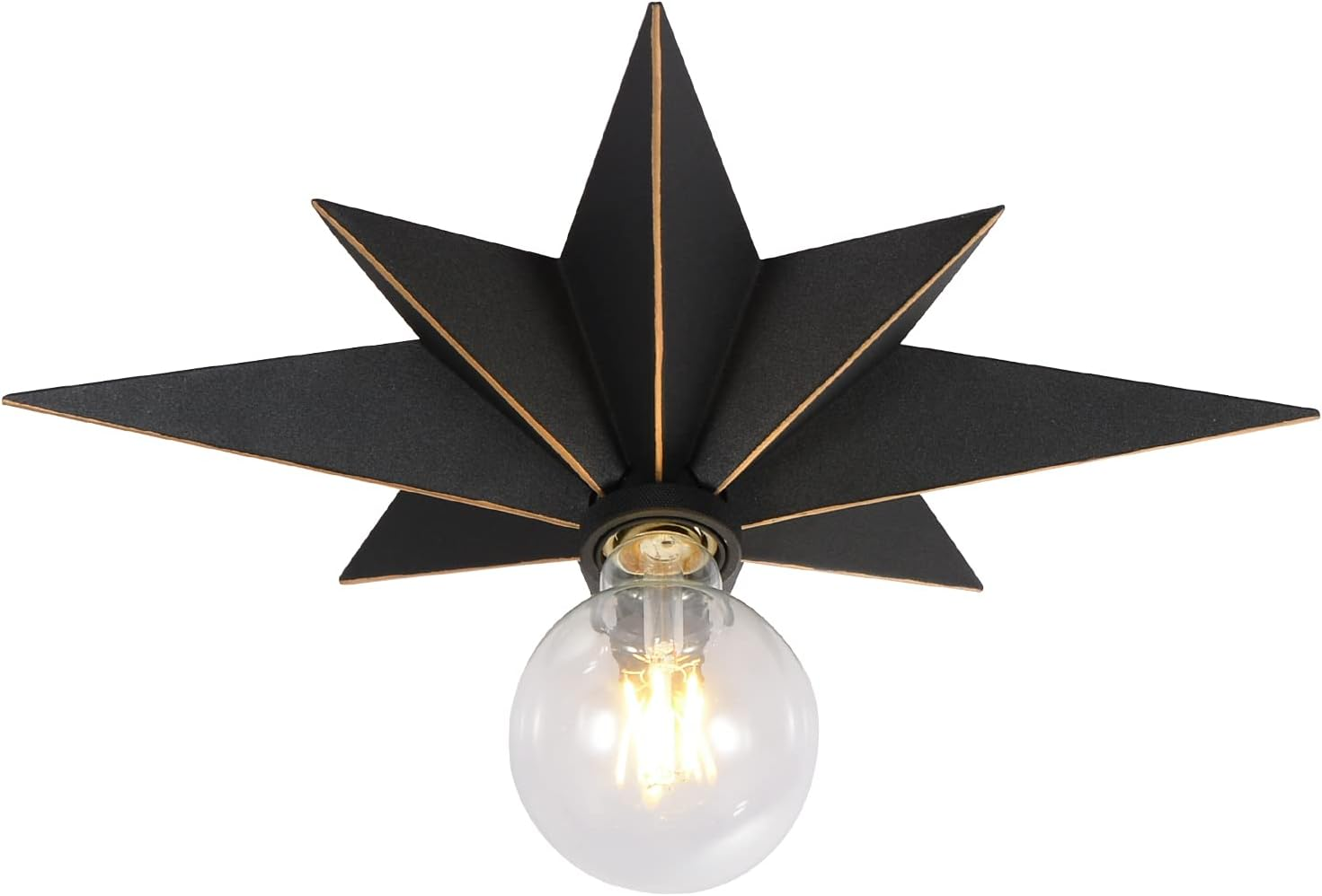 16 Inch Flush Mount Ceiling Light, Industrial Black Metal Star Ceiling Lights, V