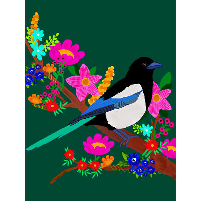 Elster Blumen bunte Natur riesiges Wandbild Poster Druck