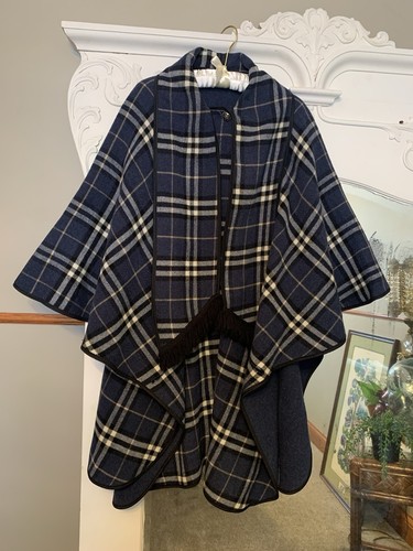 James Pringle Weavers Of Inverness Tartan Cape Poncho Reversible Blue Plaid