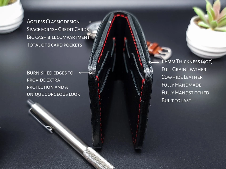 Bifold Leather Wallet for Men, Handcrafted Leather Wallet Premium Quality w/RFID - Image 3 of 4