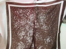Vintage polyester blend Scarf brown  white Flowers