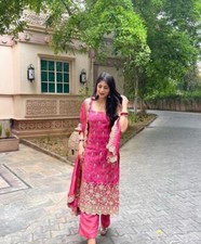 INDIAN FESTIVAL WEAR MIRROR WORK KURTA PALAZZO DUPATTA SET WOMEN SALWAR KAMEEZ