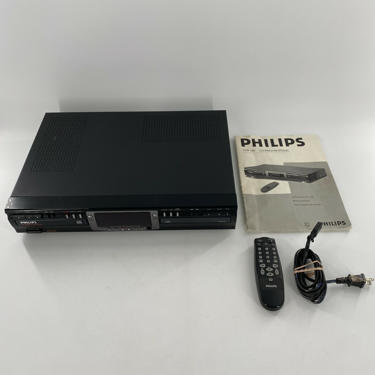 Philips CDR 765 CD Recorder Player w Manual Remote Power Cord FOR