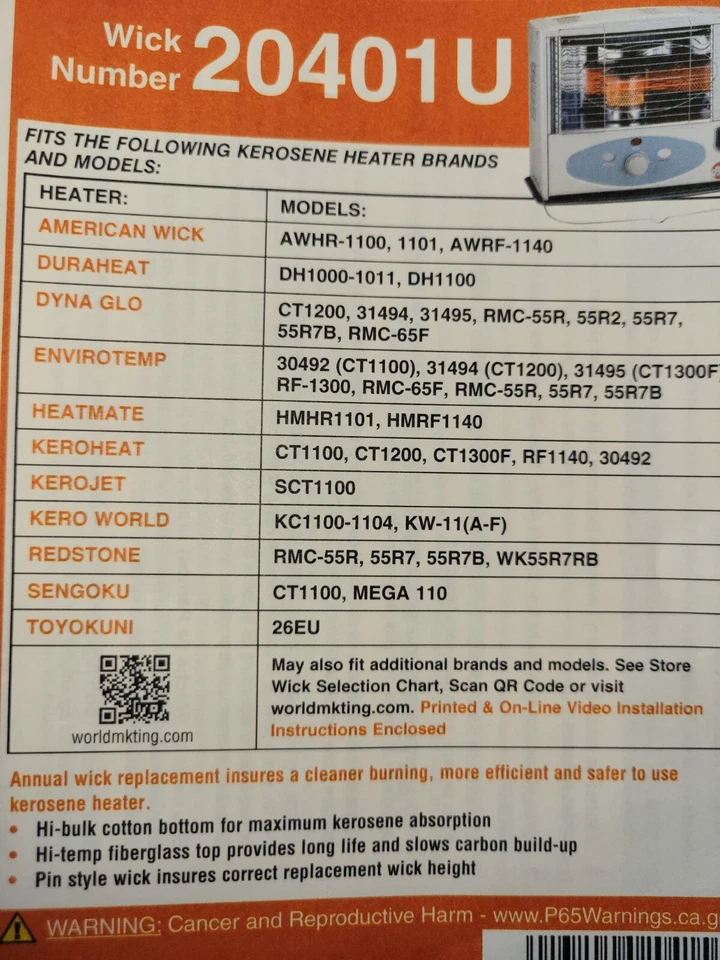 DYNA GLO RMC55R,R2,55R7,7B KEROSENE HEATER WICK,*WICK CLEAN BRUSH & CLEAN GUIDE — 第 3/4 张图片