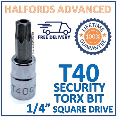 Halfords Advanced T40 Sicherheit Torx Bit mit 1/4'' Vierkant Adapter - Kostenloser Versand