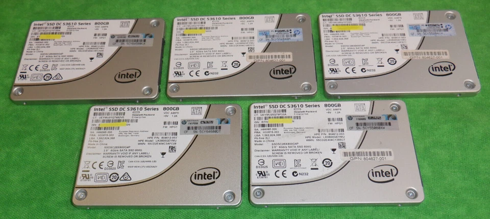 LOTE DE 5 HP Intel SSD DC S3610 800GB 2.5" SATA SSDSC2BX800G4P 804612-003 Foto 3 de 3