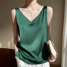 Elegant Women Sleeveless Silk Satin Camisole Tank Tops Shirts Blouse Office Work